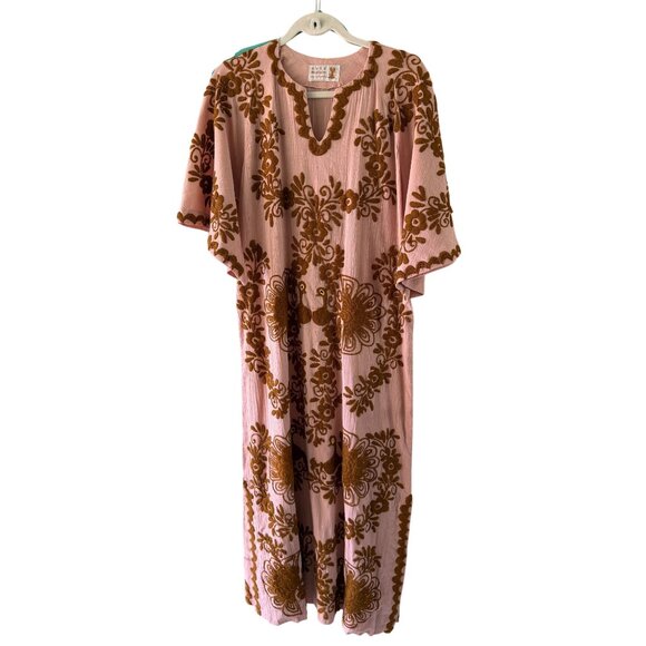 Arte Mexicano Womens Caftan Size M Pink Cotton Hand Embroidered Vintage Rare - Picture 12 of 16